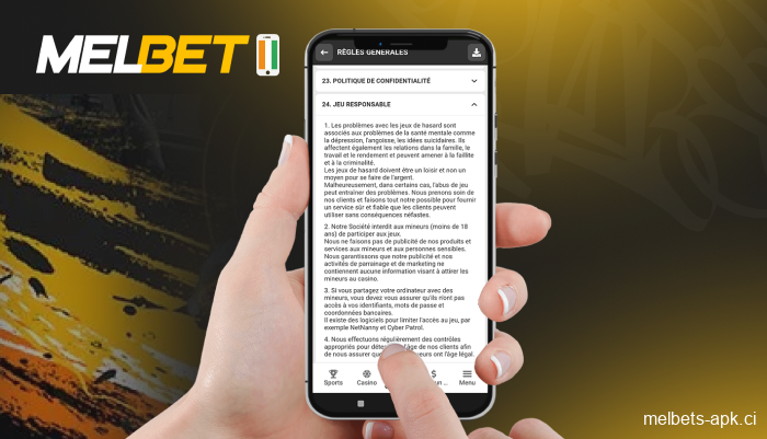 Règles de jeu responsable dans l'application Melbet