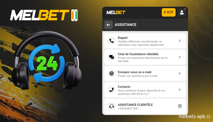 Le support Melbet en Côte d'Ivoire est disponible 24h/24 et 7j/7.