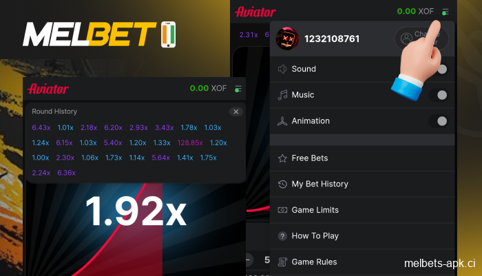 Explorer l'interface du jeu Aviator chez Melbet, étape 1
