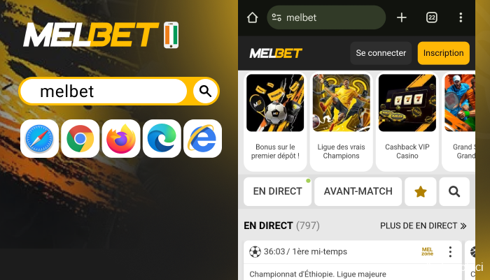 Allez sur le site officiel de Melbet en utilisant votre navigateur préféré, étape 1