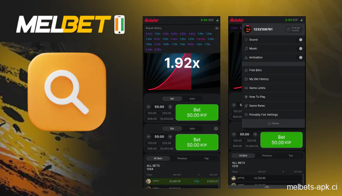 Interface intuitive avec zone de jeu centrale et options de pari.