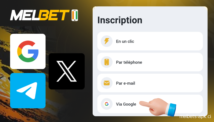 Inscription via les réseaux sociaux dans l'application Melbet pour les joueurs de Côte d'Ivoire
