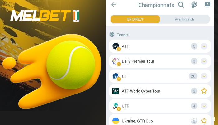 Parier sur le tennis dans l'application Melbet