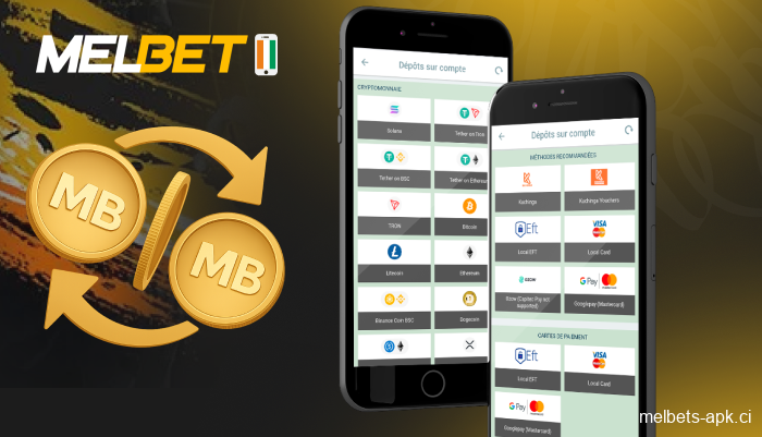 Méthodes de paiement disponibles sur Melbet en Côte d'Ivoire